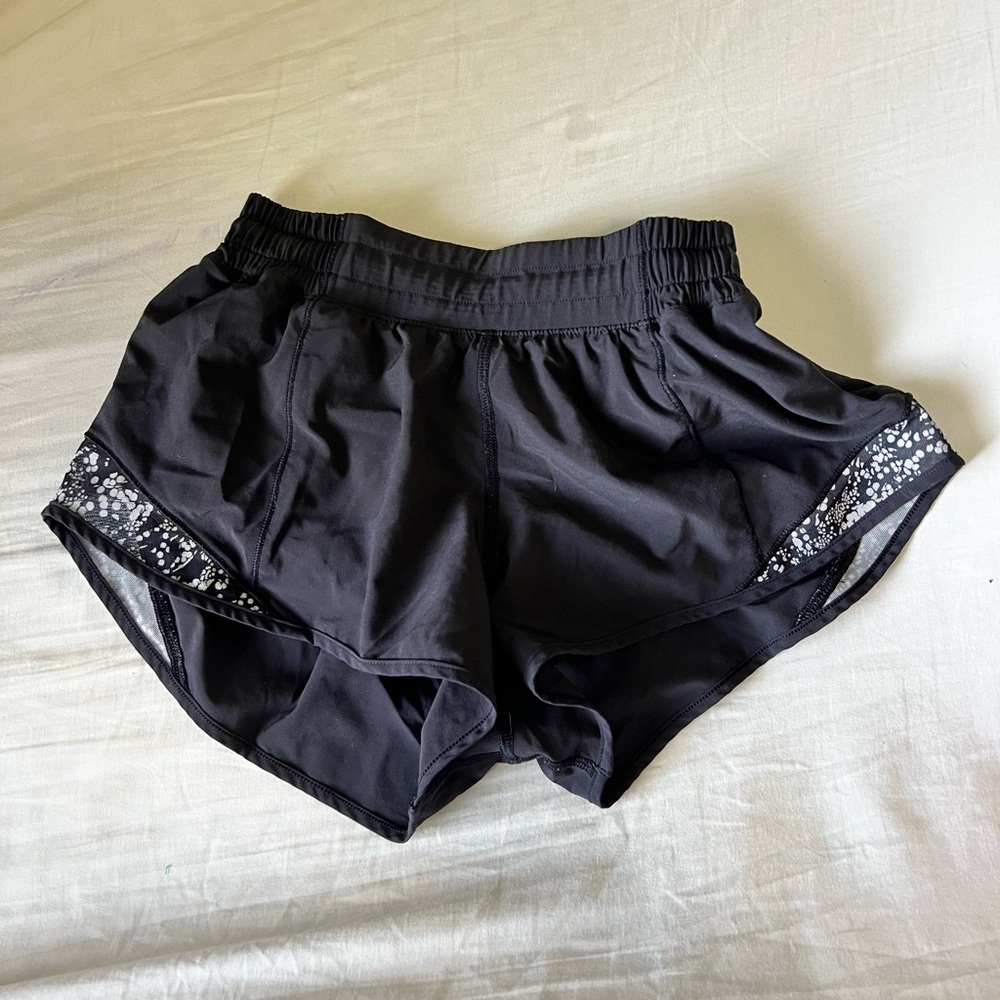 Lululemon Hotty Hot shorts, black with design, size 4
